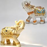 Vintage Golden Thai Elephant Statue Trunk Up Prosperity Feng Shui Figurine | 6.2&times;3.5 Inch Vintage Golden Thai Elephant Statue Electroplated Resin Home Decor Housewarming Gift