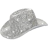 Silver Rhinestone Western Cowboy Hat for Womens - Glitter Cowgirl Hat for Disco Parties and Costumes