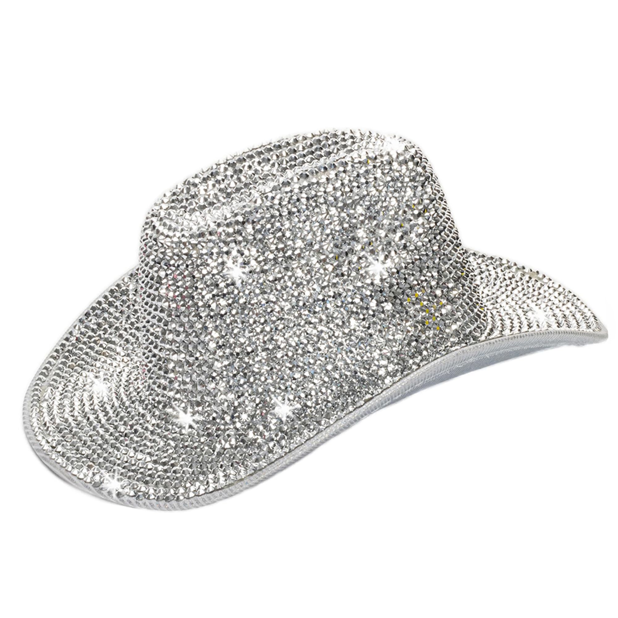 Photo 1 of ***(MAJOR DAMAGE/ SEE NOTES)***Silver Rhinestone Western Cowboy Hat for Womens - Glitter Cowgirl Hat for Disco Parties and Costumes