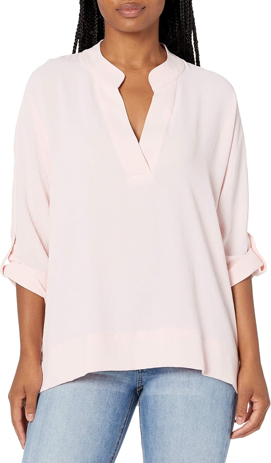 Calvin Klein Women's Puckered VNeck Roll Sleeve Top Blouse Amazon.co