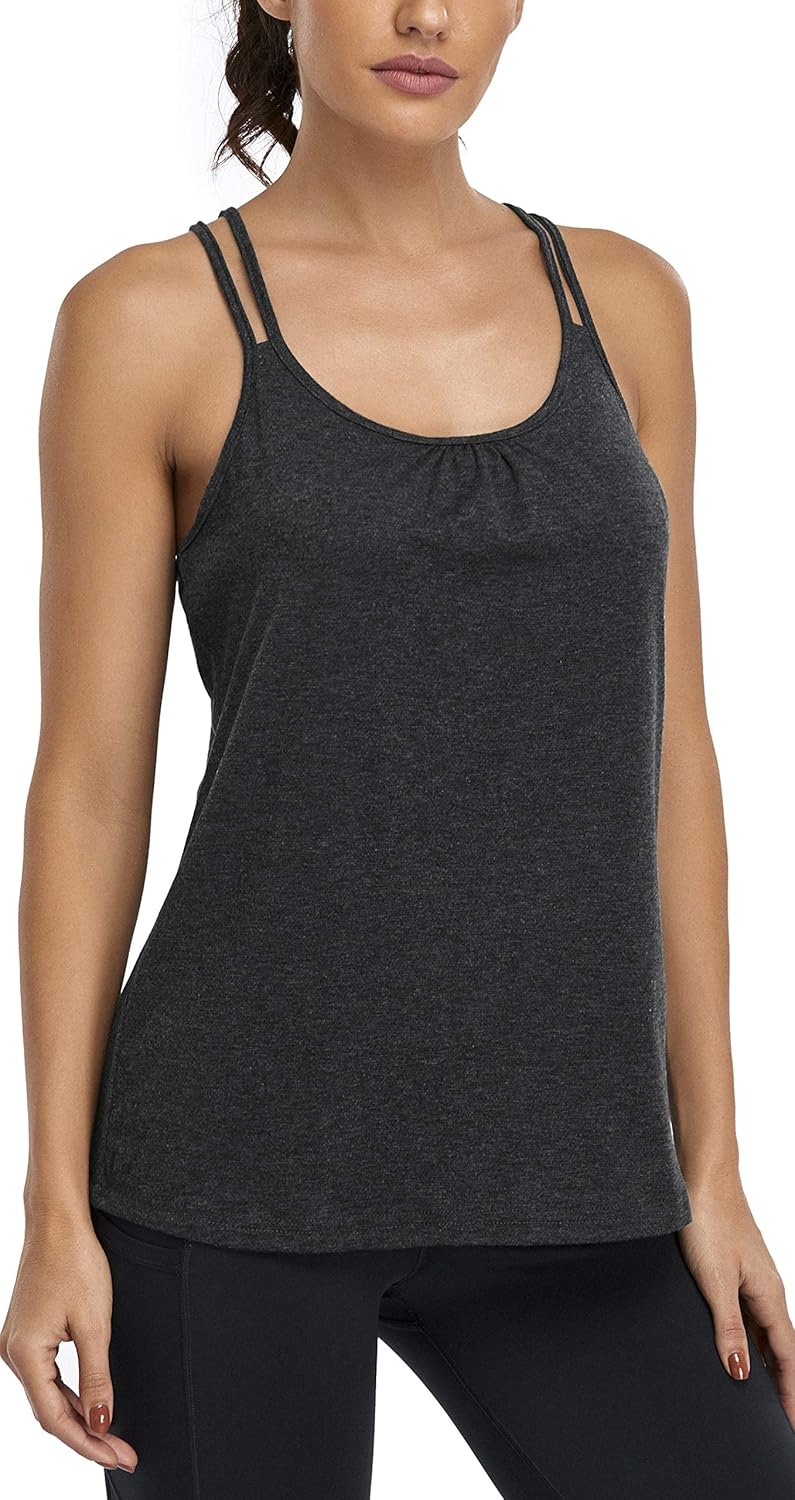 Hibelle Womens Scoop Neck Cute Racerback Yoga Workout Tank Top: Clothing