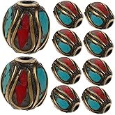 SUPVOX Nepal Handmade Buddha Beads Turquoise Copper Spacer Beads for Jewelry Making DIY Craft Beading Accessories 1.1 Inch