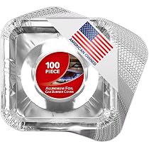 50 Pack Disposable Aluminum Foil Square Stove Burner Covers – 8.5 Inch, Silver