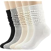 BAISEN 5 Pairs Slouchy Sock for Women,Thigh High Boot Socks Soft Knit Athletic Scrunch Socks Size 5-9
