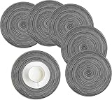 HEYOMART Round Placemats Set of 6 38cm Grey Woven Heat-Resistant Non-Slip