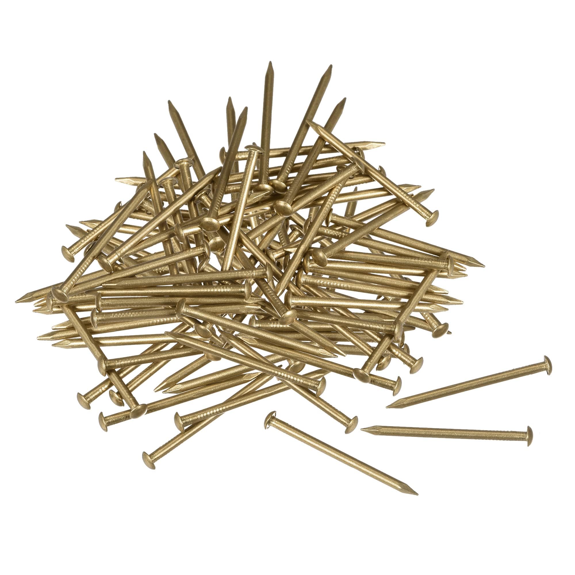 TOP-VIGOR 100Pcs Hardware Nails, 1.5mmx25mm Brass Nails and Pins Assortment, Wall Pins Tacks Nails for Woodworking, Panel Pins for Hanging Picture, Frame, Mirror, Furniture, Construction
