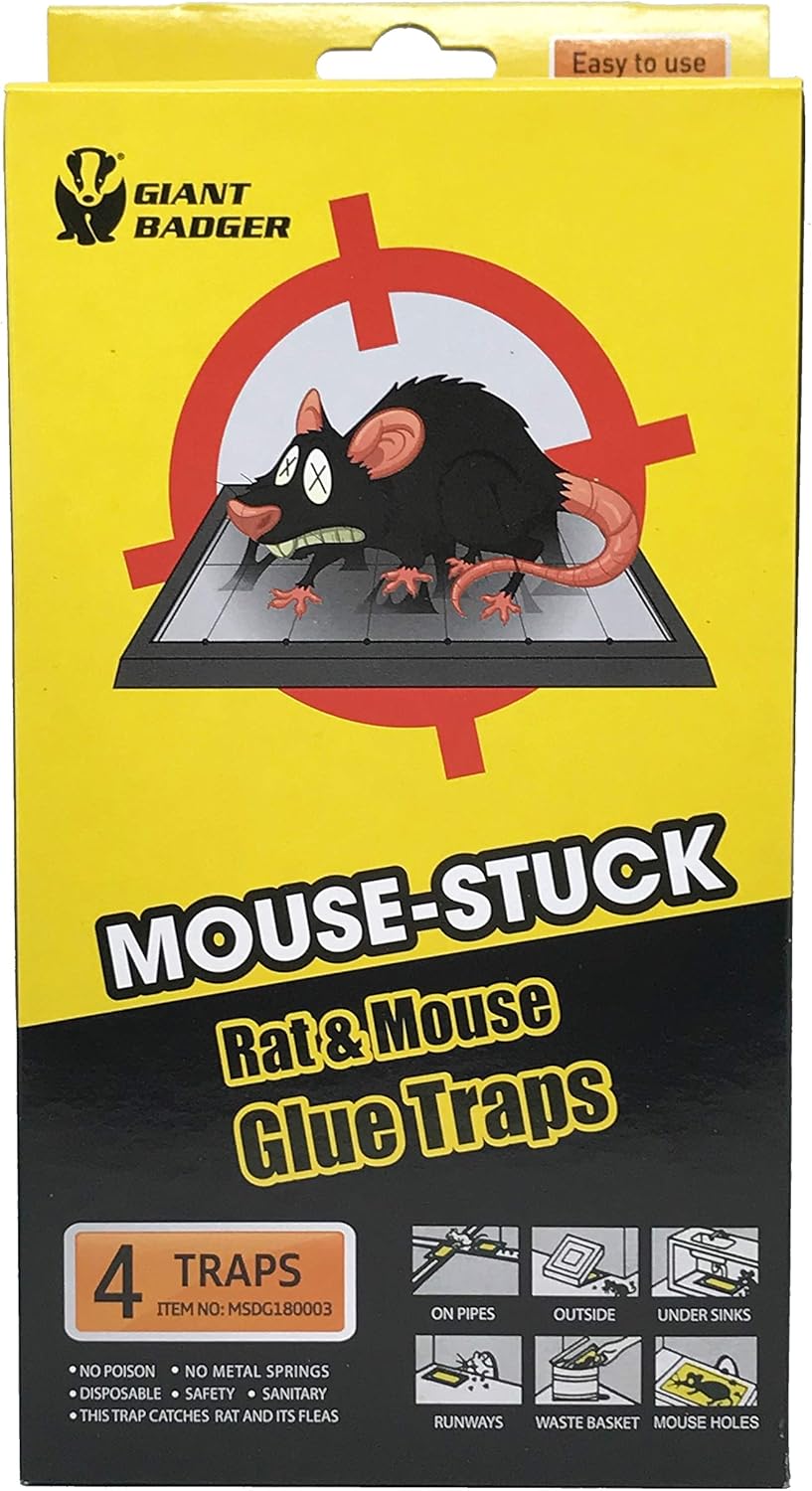 MOUSE STUCK - Mouse Trap / Rat Trap - Replaces Mouse Poison, Rat Poison, Mole Killer, Rodent Repellent - Non-Toxic Pest Control Glue Traps w/Eugenol - Value Pack of 4 (Extra Large 9 x 5 inch)