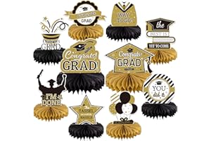 GEXOLENU 10PCS Graduation Decorations Class of 2025 Centerpieces, Congrats Grad Honeycomb Table Toppers for Graduation Party Favors, 2026 Graduation Party Decorations (10PCS, Gold & Black)