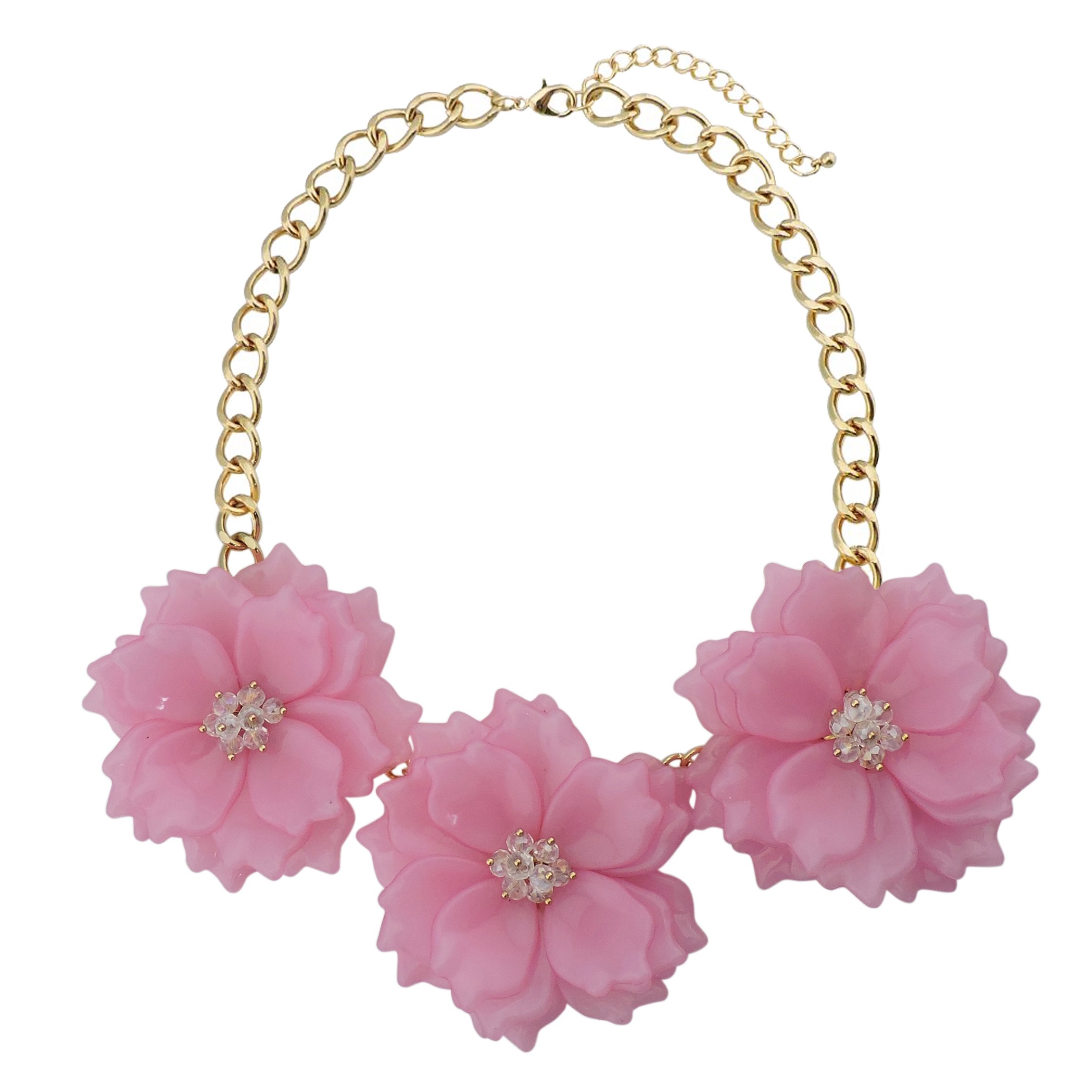 Bocar Bold Statement Chunky Flower Necklace Bib Collar Jewelry Set for Women (NK-10466-Pink)