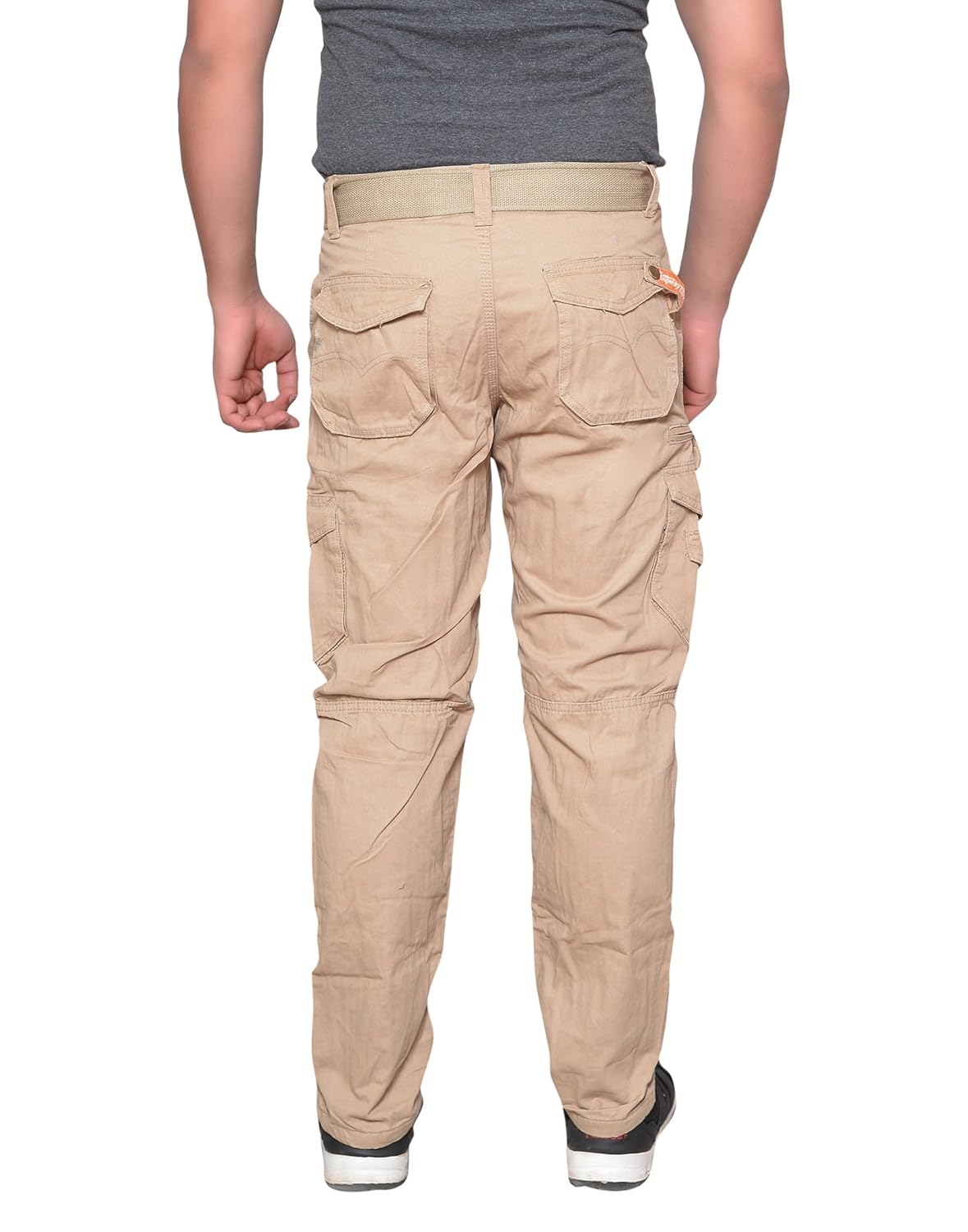 krystle men's cotton stylish cargo trouser pant 6 pocket khaki