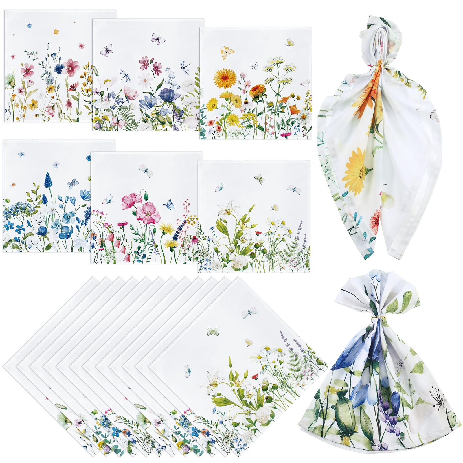 Photo 1 of 12 Pcs Cloth Napkins 18 x 18 Inch Napkins Washable Dinner Table Tea Party Polyester for Kitchen Summer Christmas Party Wedding Restaurant Indoor(Colorful Flowers)