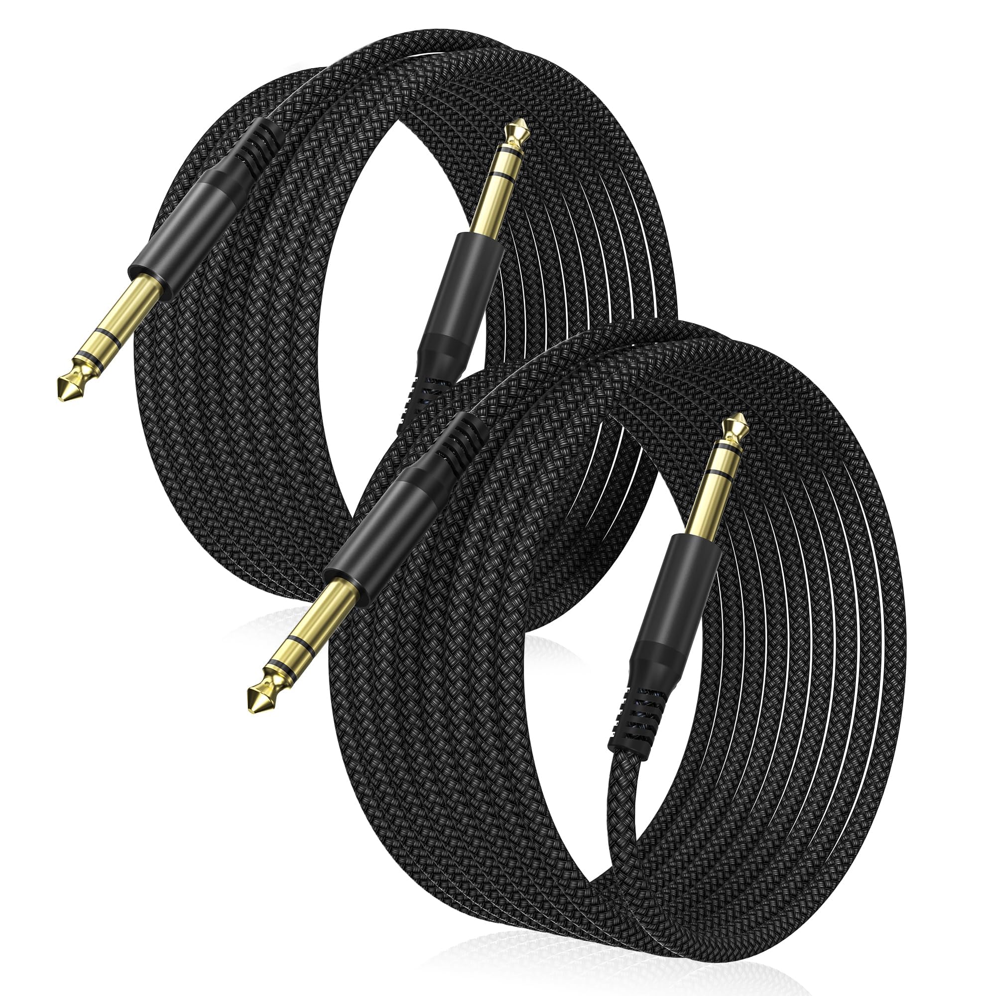 Elebase 1/4 Inch TRS Instrument Cable 4.5M 2-Pack,Straight 6.35mm Male Jack Stereo Audio Interconnect Cord,6.35 mm Balanced Line for Electric Guitar,Bass,Keyboard,Mixer,Amplifier,Amp,Speaker,Equalizer