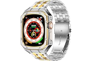 MioHHR Stainless Steel Watch Case with Bands Compatible with Apple Watch Band 49mm(Ultra 3/2/1), Metal Cover Bumper with iWatch Bands for Apple Watch 49mm Ultra 3/2/1, Silver/Gold