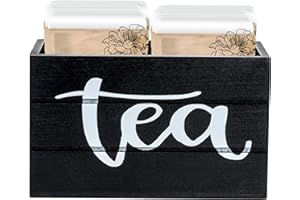 Rmeosye Small Tea Bag Box Wooden Tea Bag Holder with Handle Farmhouse Wood Tea Organizer Mini Tea bags Caddy with Handle Storage Chest Countertop Container for Coffee Bar Beverage Supplies (Black)