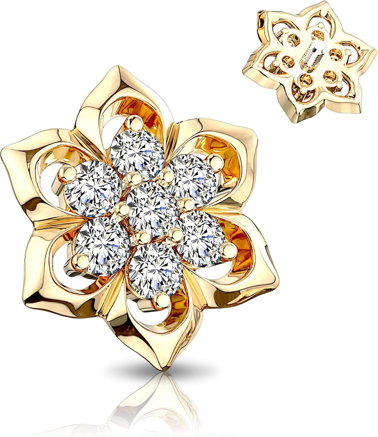 OUFER 14K Flower Dermal Jewellery Cubic Zirconia Dermal