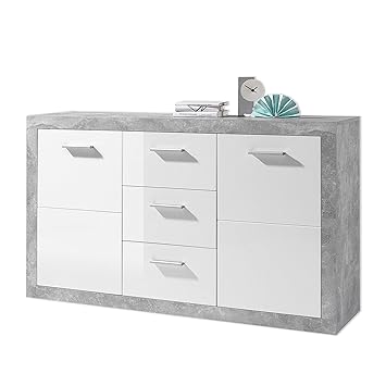 Ronz Greystone Grey And White Gloss Large Sideboard With Drawers