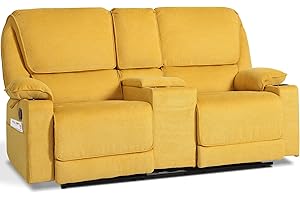 LOUVIXA 67.9" RV Loveseat Recliner Double Recliner RV Sofa, Wall Hugger Reclining RV, Manual Reclining Sofa, RV Theater Seats, Home Theater Seating, RV Theater Seating, RV Furniture, Warm Yellow