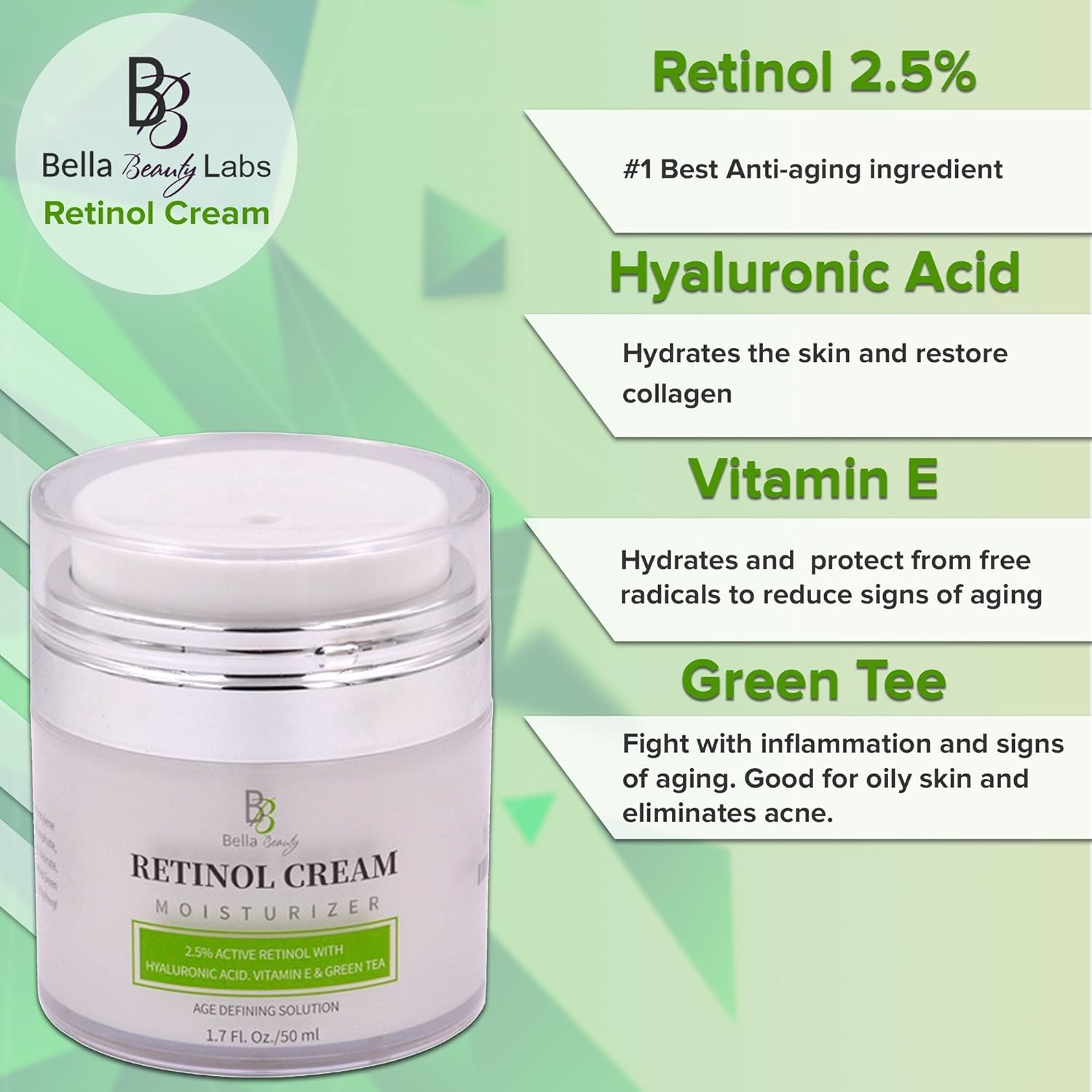 Retinol Moisturizer Anti Aging Cream for Face and Eye Area - With Hyaluronic Acid - 2.5% Active Retinol - Vitamin E - Reduce Appearance of Wrinkles and Fine lines - Best Day and Night Face Cream: Beauty