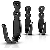 Stur-De Decorative Hooks for Wall - Metal Wall Hooks for Hanging Coats, Hats & Bags, Rustic Towel Hooks for Bathrooms or Kitchen - Wrought Iron Farmhouse Hangers - Pack of 3, Black - 3.3x2x0.8 Inches