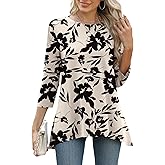 LOMON 3/4 Sleeve Tunic Tops for Women Loose Fit Dressy Casual Blouse Flowy Shirts to Wear with Leggings S-3XL