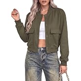 Zeagoo Women Bomber Jacket Button Down Varsity Jackets Casual Shacket | Fall Varsity Shackets, Trendy Casual Outerwear, Cute Winter Warm Coats, Business Work Clothes, Lightweight School Outfits