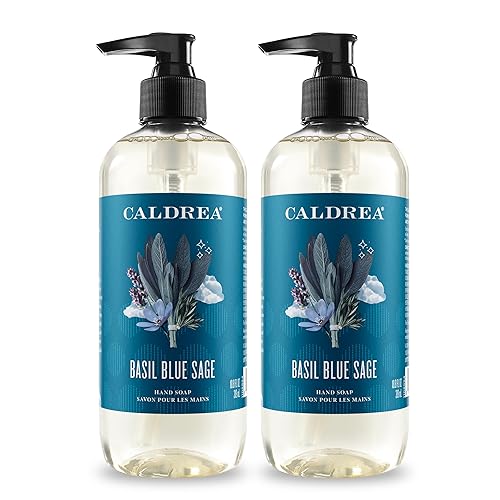Caldrea Hand Wash Soap, Aloe Vera Gel, Olive Oil and Essential Oils to Cleanse and Condition, Basil Blue Sage, 10.8 oz, 2 Pack