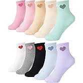 Shihanee 10 Pairs Heart Socks for Women Valentine Mini Crew Above Ankle Cotton Casual Socks for Valentine Gift