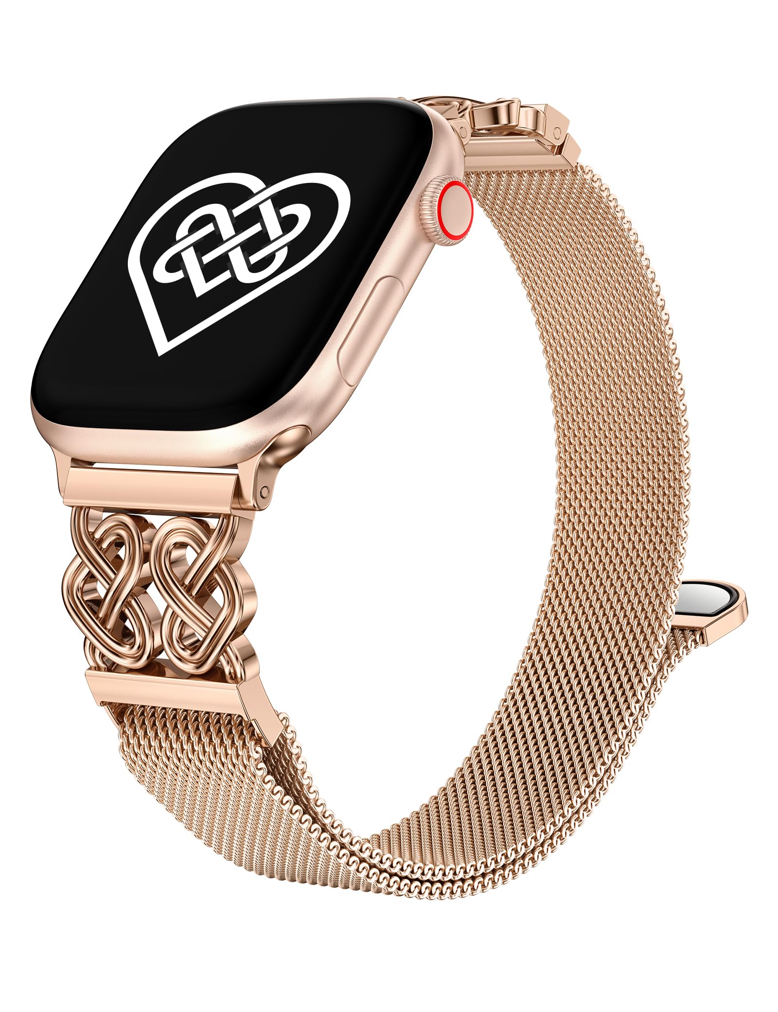 Photo 1 of Girovo Celtic Knot Magnetic Loop Band Compatible with Apple Watch Bands for Women 38/40/41/42mm, Stainless Steel Designer Metal Mesh Dressy Strap for iWatch SE Series 11/10/9/8/7/6/5/4/3/2/1 Rose Gold