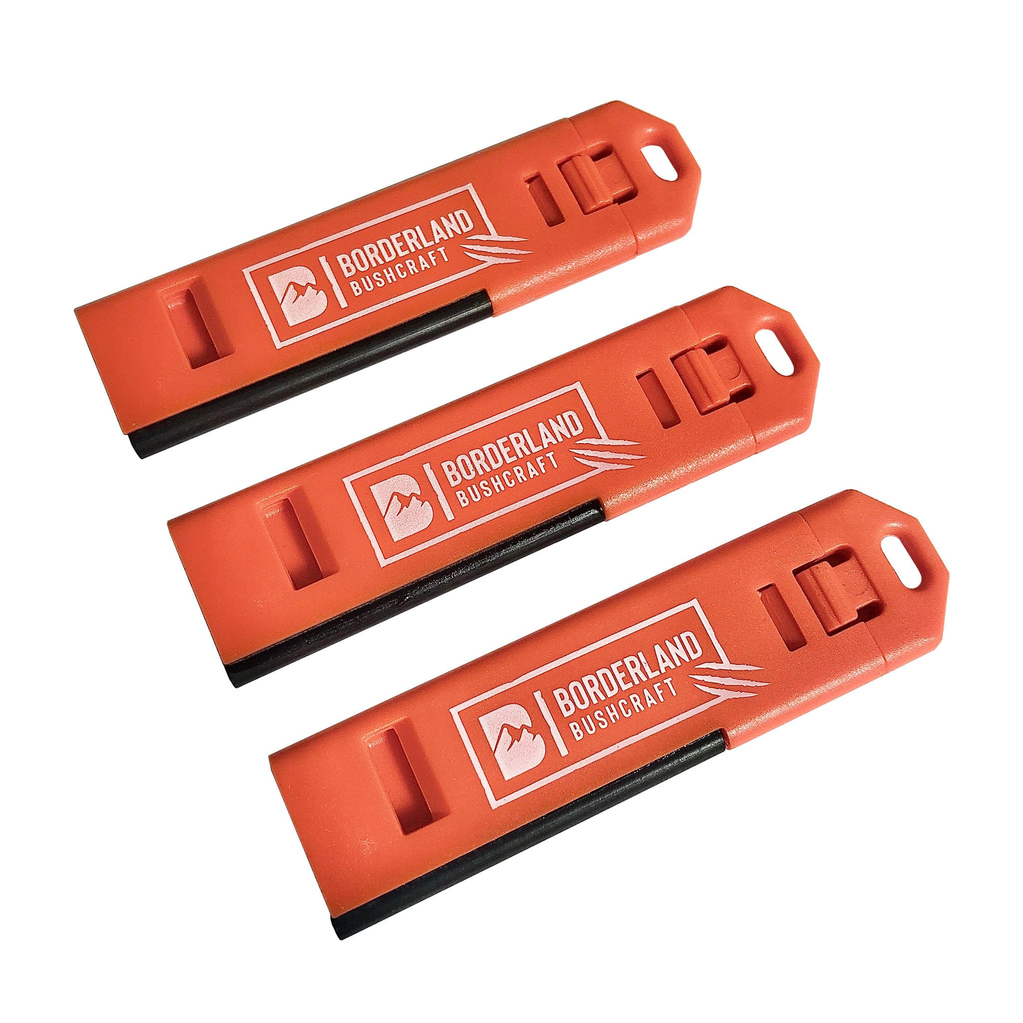 Borderland Bushcraft Camping Survival Whistles with Ferro Rod Firesteel Built-In Perfect for Outdoor Bushcraft EDC Kits - Loud Pealess Waterproof Emergency Survival Hiking Safety Whistle - Pack of 3