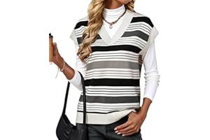IEEILULU Womens Cap Sleeve Sweater Vest Striped Color Block V Neck Pullover Tank Top Loose Summer Vest Tops