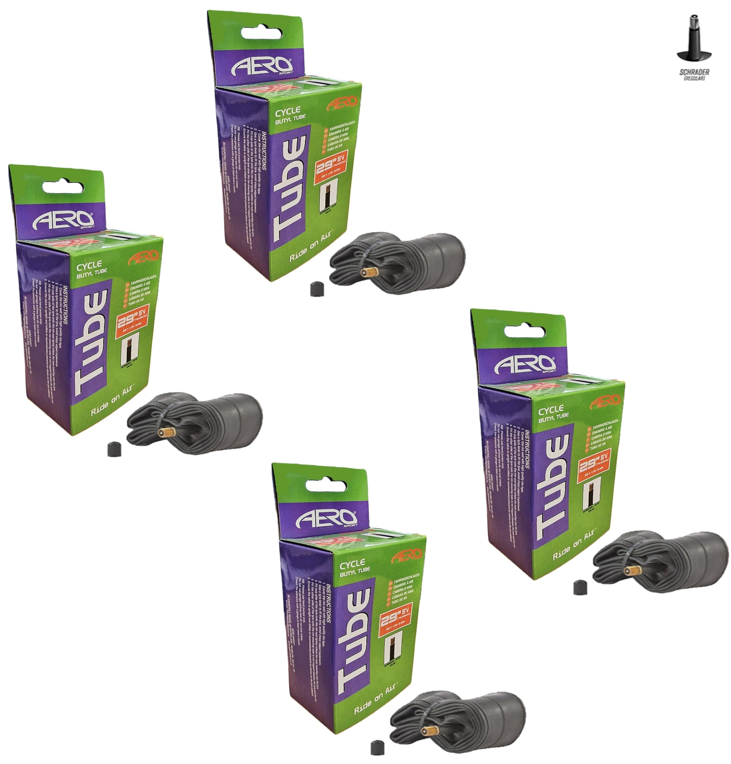 4 X Aero Sport E-Bike/Bike Butyl Rubber Inner Tubes to fit 29" x 1.75-2.125 with Schrader Valves