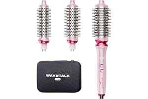 Wavytalk Heatwave Pro Ionic Thermal Brush Set, Dual Voltage 3-Size Heated Round Brush for Short to Long Hair, Bilateral Negative Ions for Frizz-Free Shiny Blowout, Pink