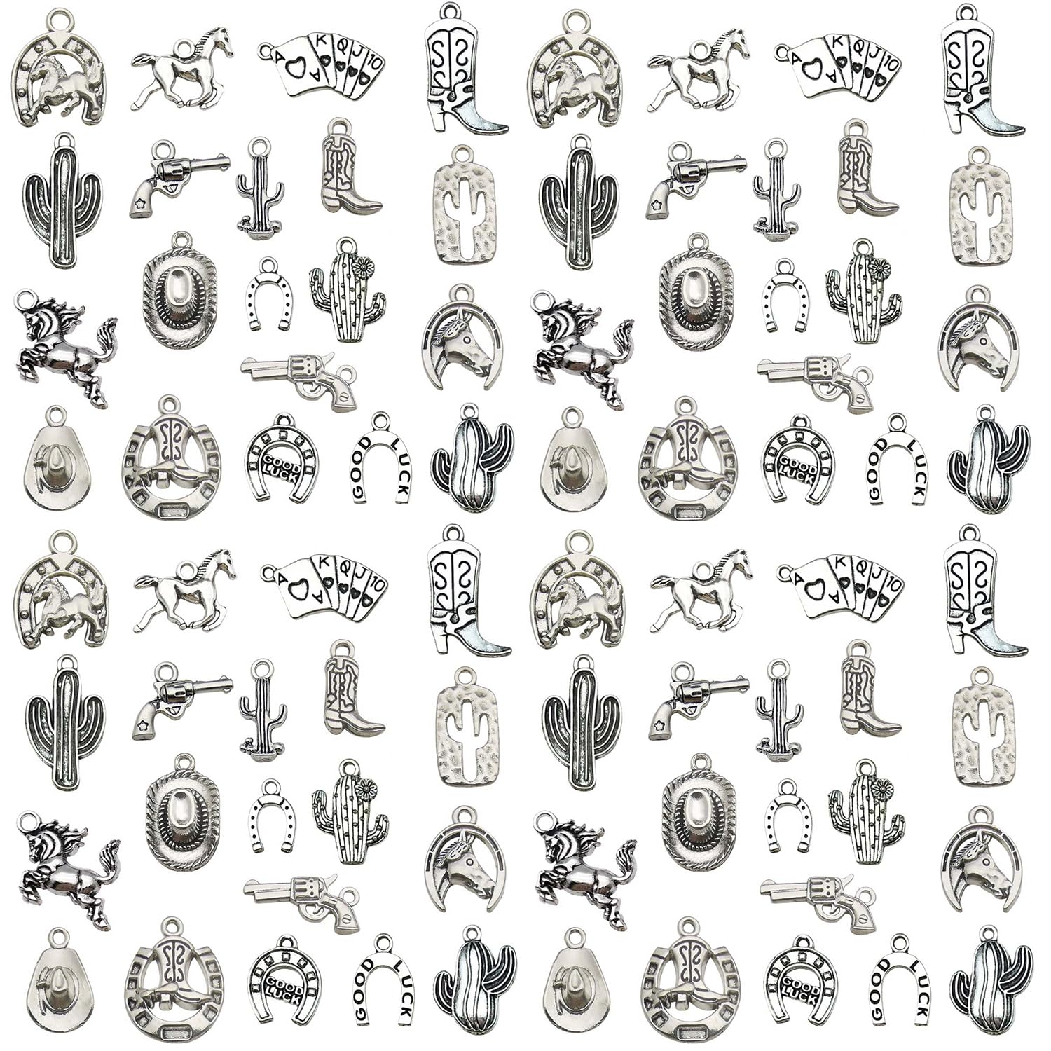 Photo 1 of 80pcs Western Cowboy Themed Charms Set - Zinc Alloy 3D Miniature Cowboy Hat, Horse, Boot Shoe Charms for DIY Jewelry Making, Keychain Crafts Accessory Tools -Durable, Versatile, and Perfect for Creative Projects (Antique Silver)
