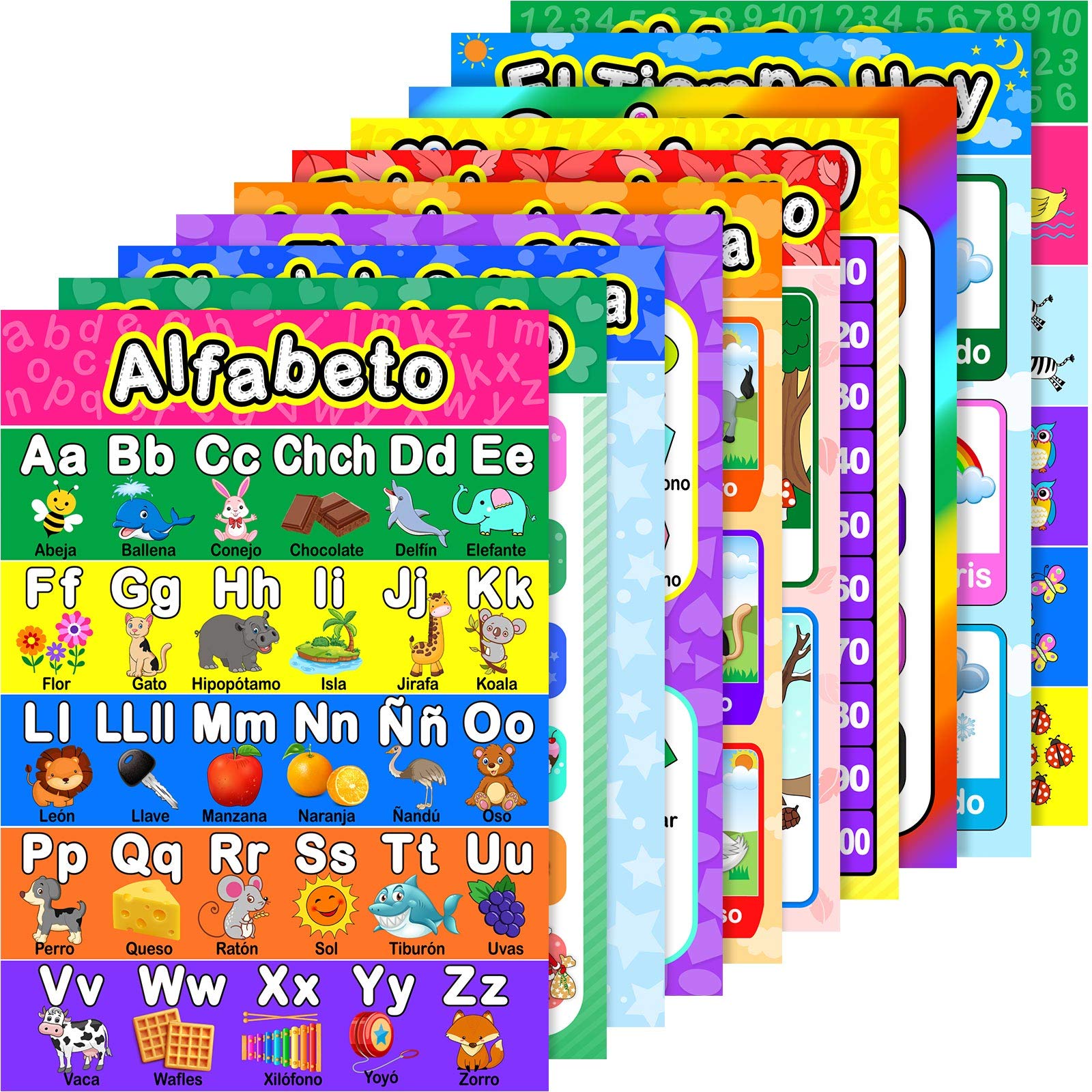Photo 1 of Outus 10 Pcs Spanish Educational Poster Spanish Classroom Poster for Toddler Preschool Elementary Homeschool Learning Chart Abecedario para Niños en Español