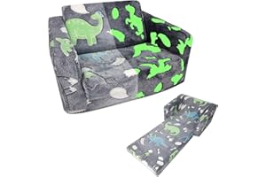 Kids Sofa Toddlers Sofa Glow in The Dark Kids Fold Out Play Couch Mini Dinosaur Couch for Kids Toddlers