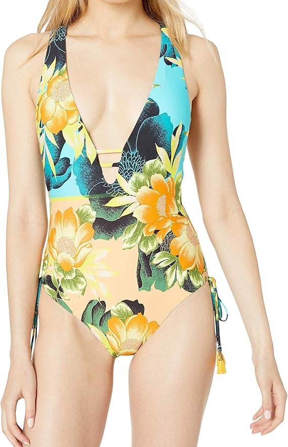 Lucky Brand Women's Strappy VNeck Slimming Fit One Piece Swimsuit