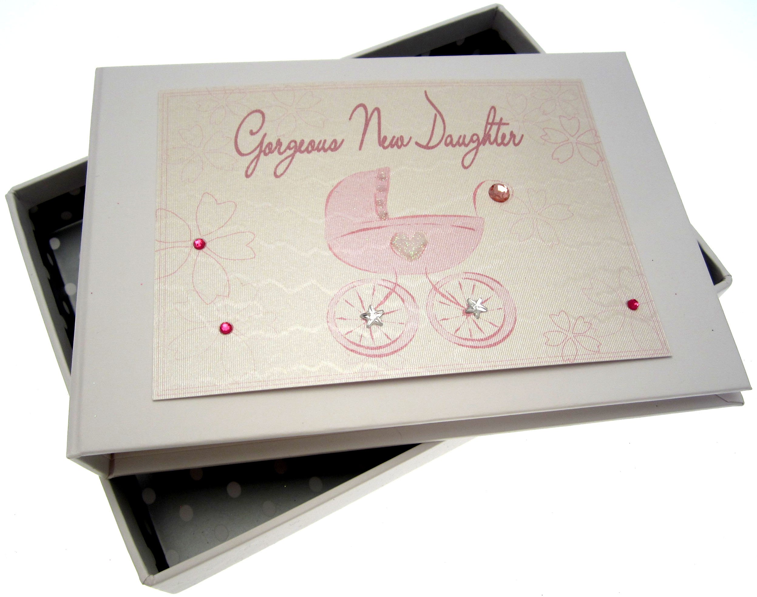 White Cotton Cards New Daughter Tiny Photo Album (Pink Pram)
