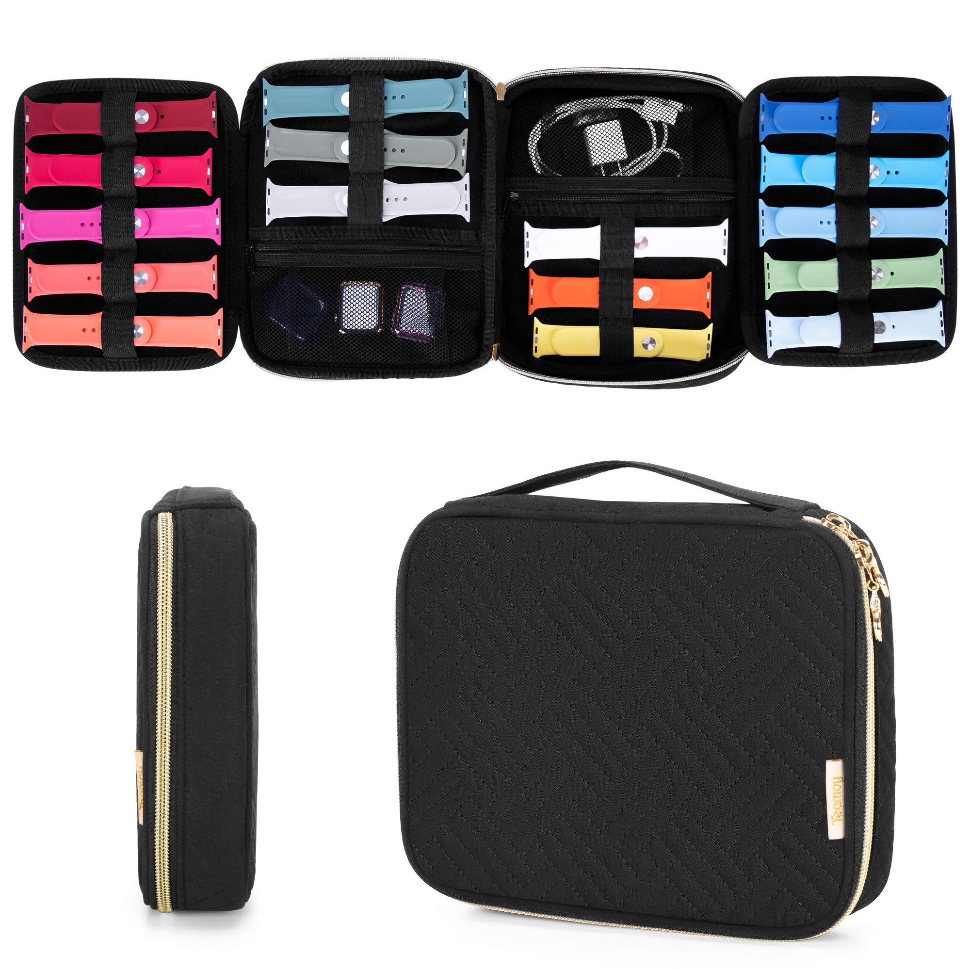 Teamoy Watch Band Storage Case for 26 Watch Straps, Watch Band Carrying Bag Organizer Compatible with Apple Watch Bands and Other Accessories, Black