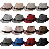 Jeere 16 Pcs Bulk Fedora Hats for Men 1920s Short Brim Pork Pie Panama Hats for Beach Men Women Summer Accessories(Retro Colors)