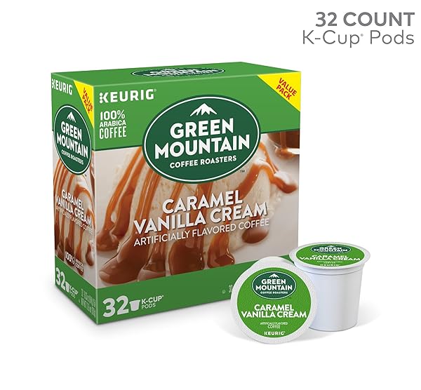 GREEN MOUNTAIN COFFEE ROASTERS CARAMEL VANILLA CREAM, SINGLE-SERVE KEURIG K-CUP PODS, FLAVORED LIGHT ROAST COFFEE PODS, 32 COUNT