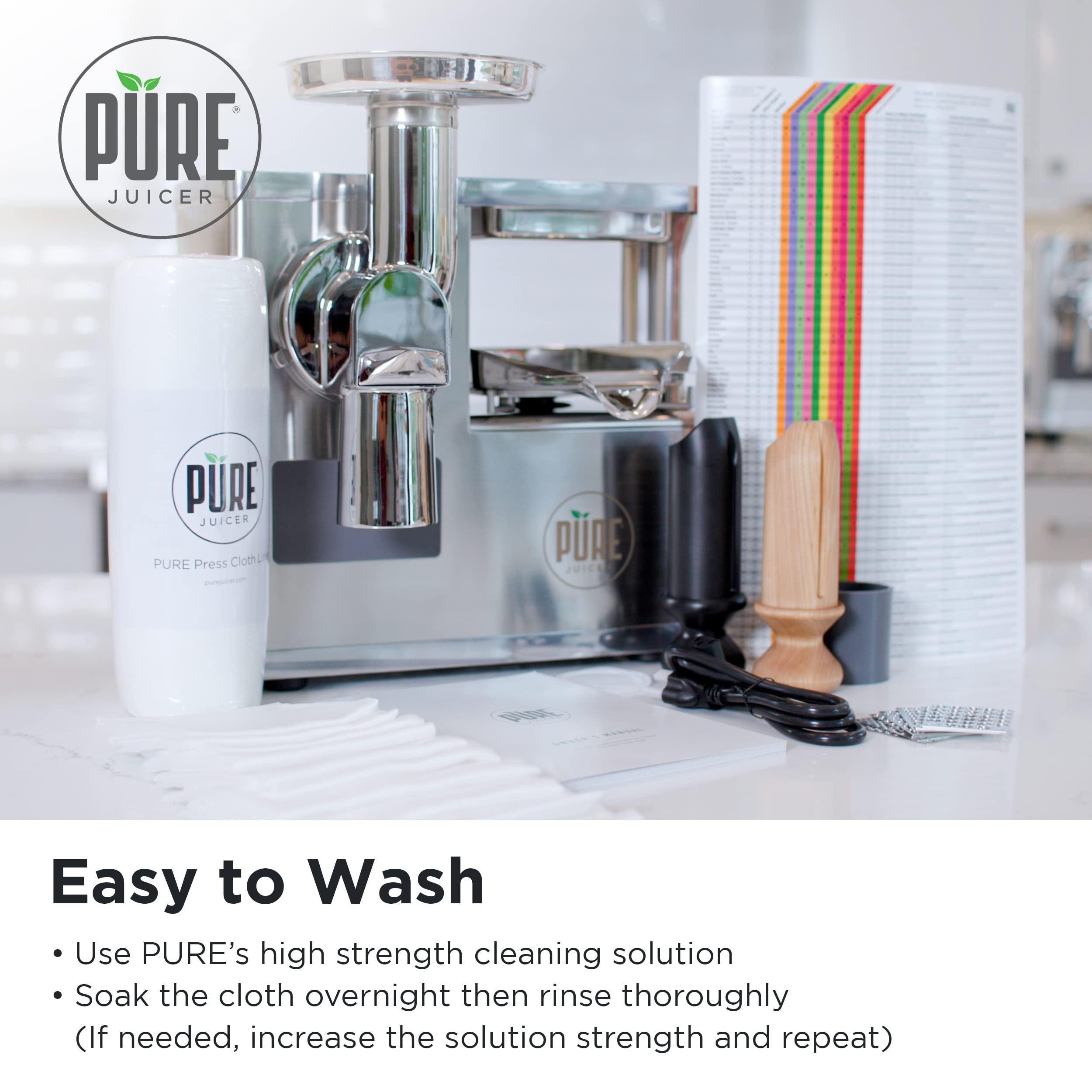 PURE Ripstop High-Strength High-Porosity Juicing Cloth for Cold Press Juicing - 1 Set of 6 Cloths, size 14.5 x 14.5 inches