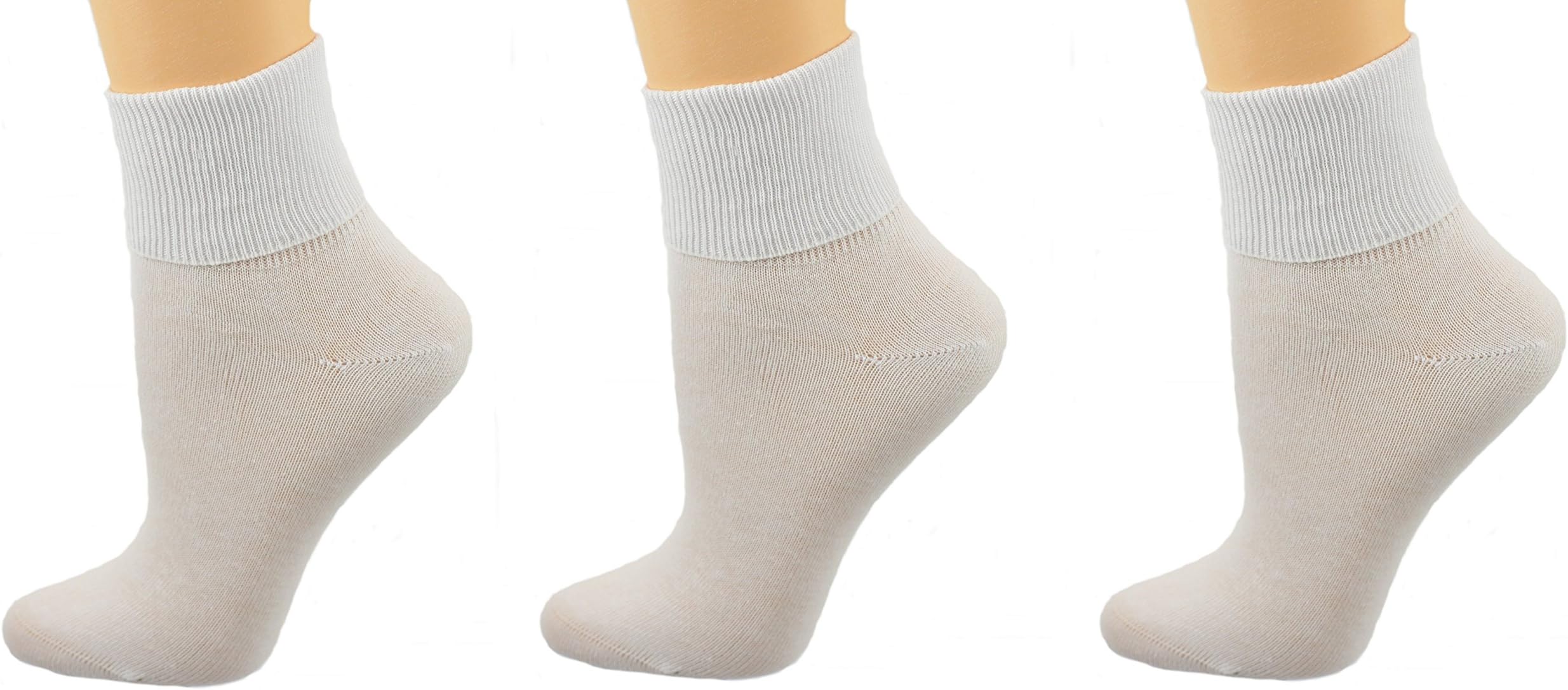 Women's Diabetic 100% Cotton Ankle Turn Cuff 3 Pair Pack