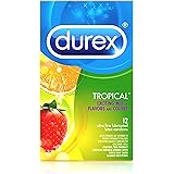 Durex Tropical Condoms, Natural Rubber Latex Condoms for Men, FSA & HSA Eligible, Exciting Flavors, 12 Count (Pack of 1)