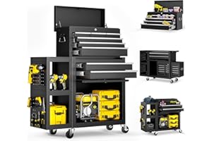 Dkenicor 8 Drawers Rolling Tool Chest, High Capacity Tool Box with Wheels, Heavy Duty Garage Tool Cart with Side Detachable Top Metal with Locking System Protective Mat & Tool Rack for Garage,Workshop