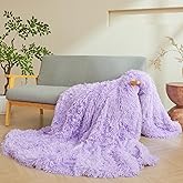 Lavender Faux Fur Furry Shaggy Plush Fuzzy Throw Blanket, 50"x60" Ultra Soft Decorative Throw for Couch or Bedroom, Cozy Blanket for Women, Men, Teens and Girls