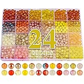 XSEINO About 1200PCS 6mm Glass Beads Bracelet Making Kit,24 Assorted Warm Yellow Wilt Series Colorful Crystal Beads for Bracelet and Jewelry Making and DIY Crafts,Friendship Bracelets