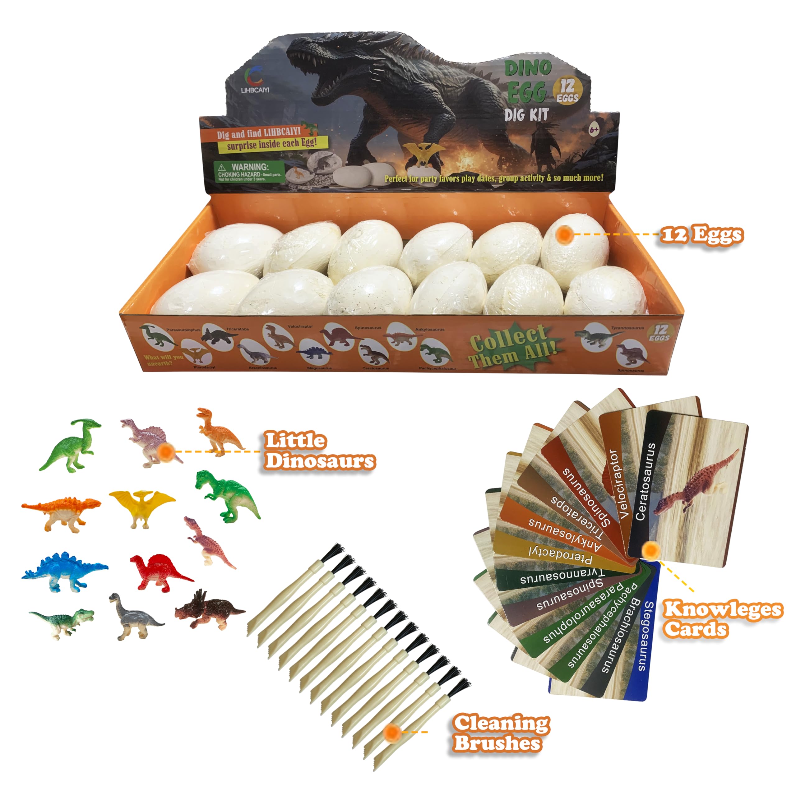 Dino Eggs Dig Kit 12Pcs Dinosaur Excavation Bricks Toys Archaeology Science STEM Experiments Toy Egg Hunt Party Gift for Kids 6-12 Years Old and Up Boys Girls