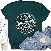 Potia Christian Shirts for Women Faith Jesus Bible Verse Tshirt Amazing Grace Print Tee Tops