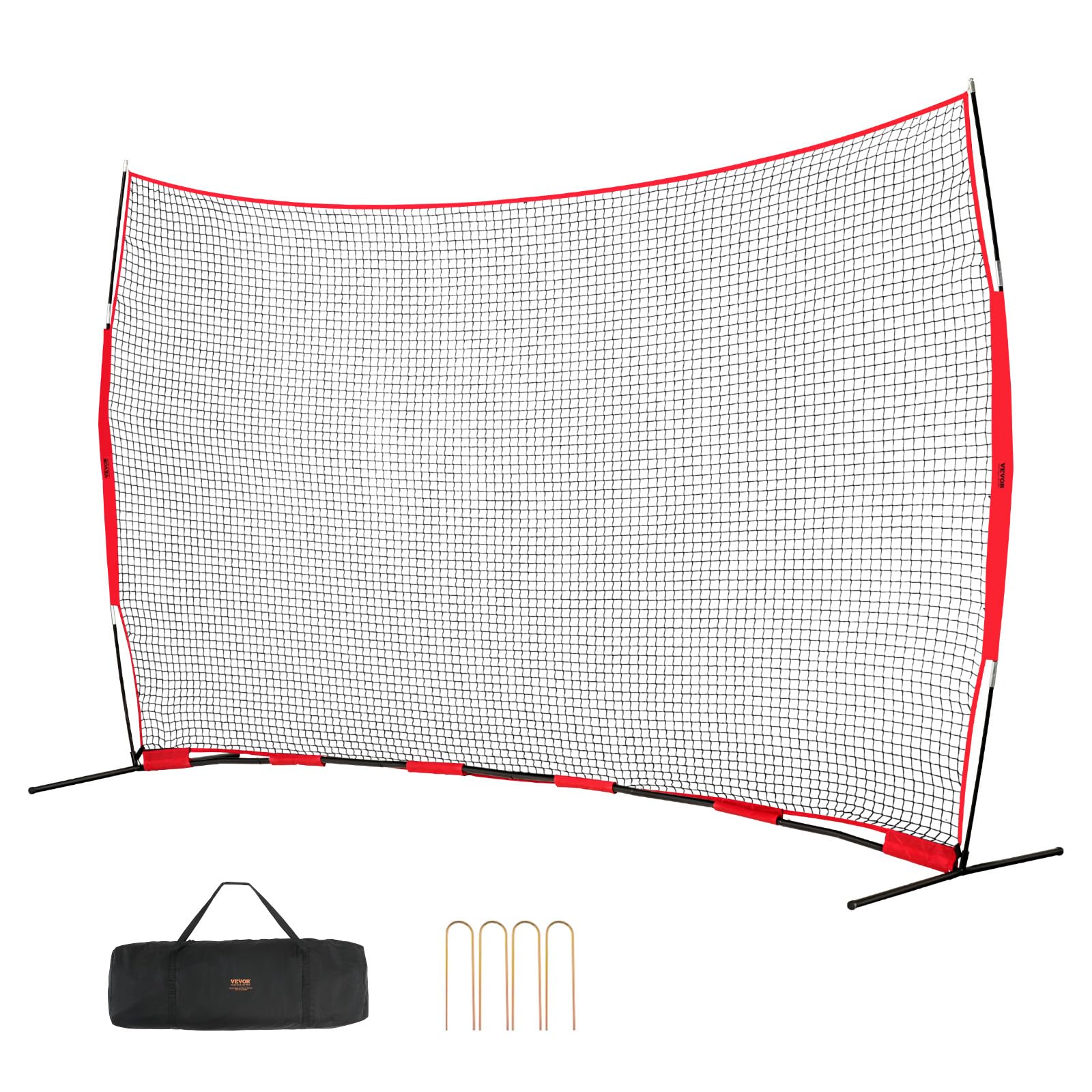 VEVOR Barricade Backstop Net, 16×10 ft Ball Sports Barrier Netting, Portable Practice Equipment with Carry Bag, Protection Screen for Baseball Softball Lacrosse Soccer Training, for Backyard