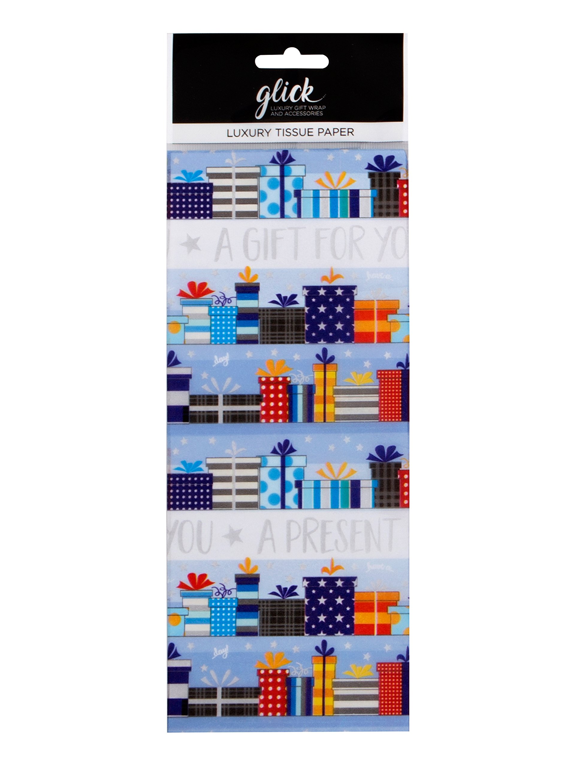 Presents Homme Gift Wrapped parcels on White Printed Patterned Tissue Wrapping Paper by Glick Luxury 4 Sheets 50 x 75cm